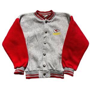 Vintage 90s Kansas City Chiefs NFL Youth Boys 7 Fleece Grey Red Bomber Jacket